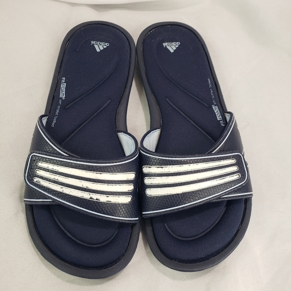 Adidas Sandals Women 6 Blue White TruSport Flip Flop Slide Flat Comfort Fit Foam - Picture 5 of 9